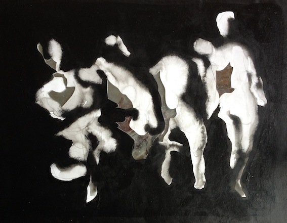 reflet 18, miroir, encre, acrylique et feutre sur papier, marouflé sur bois, 48/ 62 cm